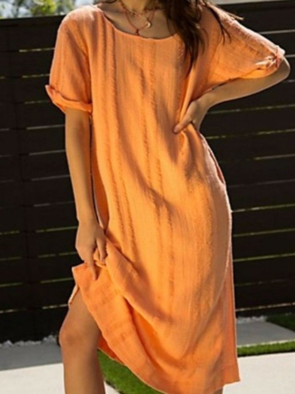 Free People Calypso distressed tee. Peach/Coral NWT Small